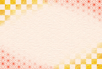 和柄　市松模様　麻の葉　文様　和紙　年賀　正月　お歳暮　和風　枠　和　素材　高級感　豪華　和モダン　おしゃれ　キラキラ　シンプル　Japanese pattern.Celebration Frame.