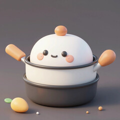 3d Cooking kitchen pot or saucepan cute kawaii character Stylized CGI icon object Minimal three-dimensional 3D rendering illustration 