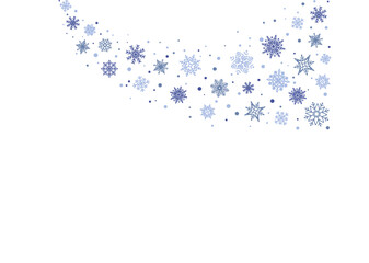 Blue snowflakes wave. Christmas ornaments. Happy Holiday background. Merry xmas snow flakes elements. Winter bg. New Year banner. Light string. Vector illustration