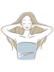 目を閉じて髪をかきあげる女性