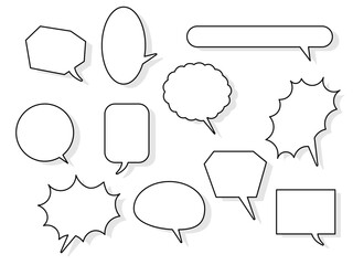 色々な形の吹き出しのセット　影あり（不透明度10%）白黒　8