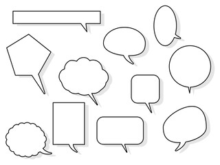 色々な形の吹き出しのセット　影あり（不透明度10%）白黒　7