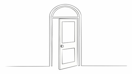 An open doorway with an arched top drawn in a continuous line style.