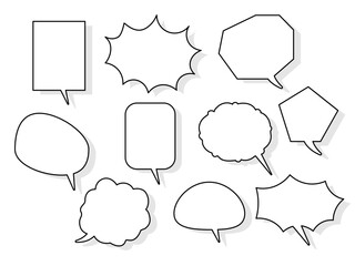 色々な形の吹き出しのセット　影あり（不透明度10%）白黒　6