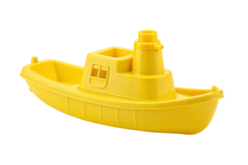 Vibrant yellow toy boat on transparent background