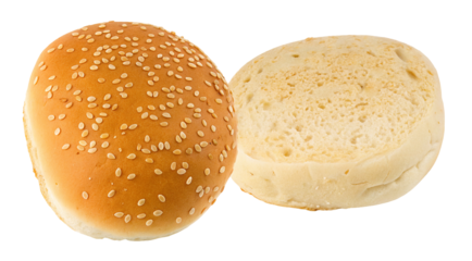 Delicious sesame seed and plain hamburger buns on transparent background