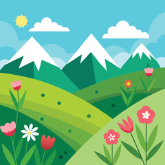 Fototapeta premium hills-in-spring-with-blooming-flowers.eps