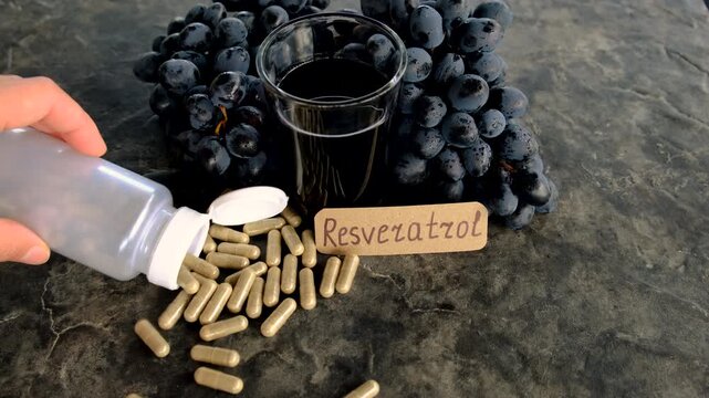 Resveratrol supplements and homeopathy. Selective focus.