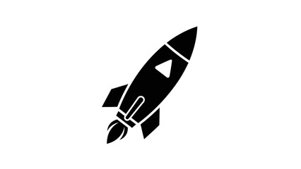 Simple black and white rocket ship icon launching into space.