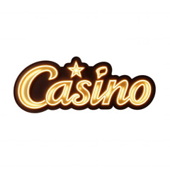 Fototapeta premium Vintage Casino Neon Sign Glowing Brightly with Golden Star in Isolated Transparent Background