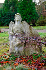 Ein kniender Engel auf einer Urnengrabfläche  alter Friedhof in Essen-Werden © Blende8