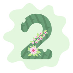 Decorative Cactus Font Number Two with Floral Design.