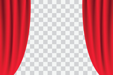 Red curtains realistic. Theater fabric silk decoration. Curtains and draperies interior decoration.