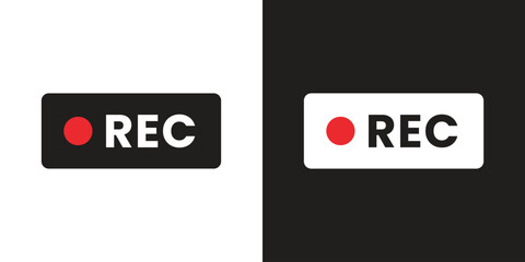 Recording sign. REC icon set. Recording black and white vector sign.