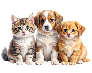 Obraz premium Group of cute pets on white background. Banner design