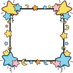 Obraz premium Frame with stars and crescent. Vector illustration on white background.