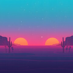 Fototapeta premium Neon Sunset Desert Frame