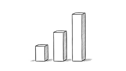 Hand drawn sketch representation of three dimensional bar chart illustrating clear upward trend and growth progression