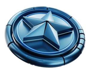 Abstract 3D blue star rating icon visualizing customer satisfaction metrics and client relationship management on a secure digital interface.isolated on white background11