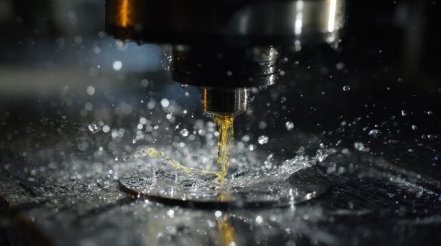 Microdroplet lubrication system in action precisely delivering tiny lubricant particles to machine components enhancing efficiency and lowering wear and tear.