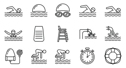 Swimming pool icons and symbols set