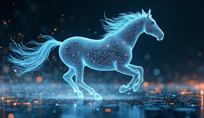 Abstract data flow forming a running horse shape