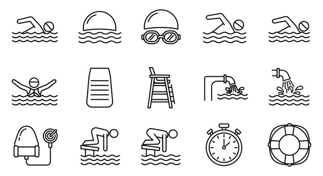 Swimming pool icons and symbols set