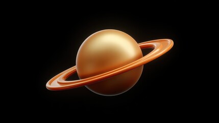 Golden Saturn Planet with Rings in Deep Space.