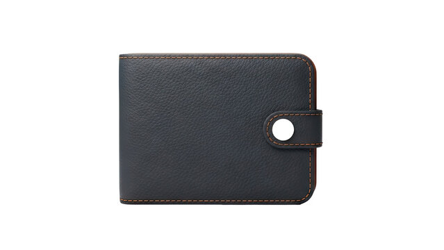 3D Dark Leather Bi Fold Wallet with Snap Closure on transparent background