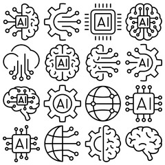 Artificial Intelligence Icon Set Outline Style (Part 1)