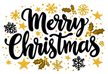 Merry Christmas Calligraphy with Golden Decorations.