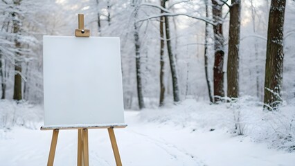 Frosted Easel Holding a Blank Canvas Amid a Silent Winter Forest, Symbolizing Creative Potential, Peaceful Solitude, and the Serene Harmony Between Artistic Imagination and Nature’s Stillness