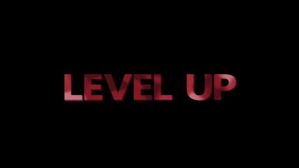 Red Level Up Text with 3D Effect on Black Background gaming achievement