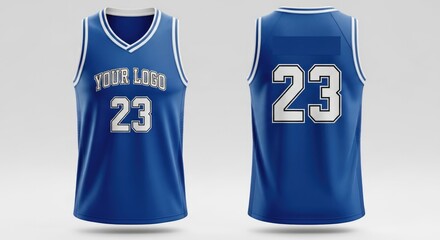 Customizable blue basketball jersey with number 23 and logo space