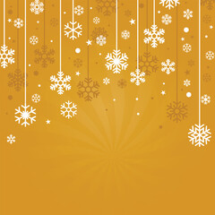 Yellow Christmas Background with Snow and Snowflakes