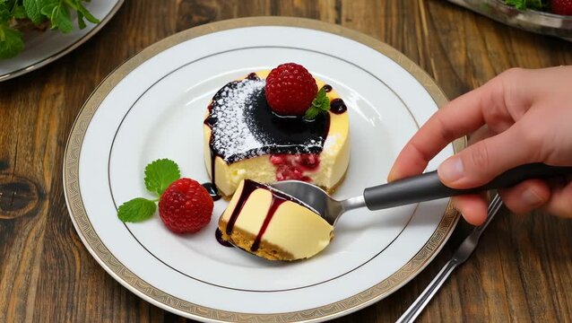 Decadent Cheesecake with Raspberry Topping on Elegant Plate