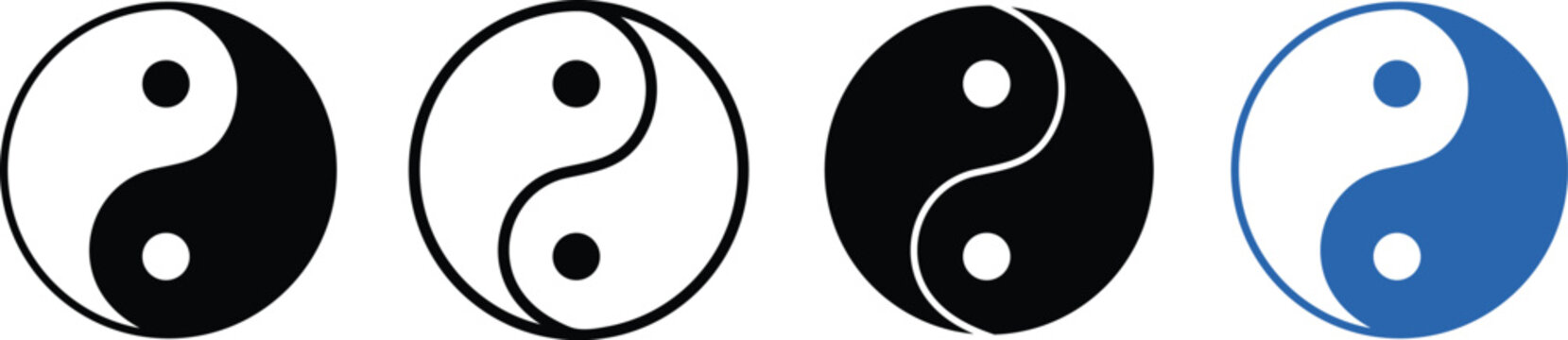 Four Yin Yang Symbols Black White Blue Variations taijitu