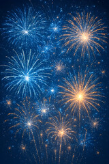 Vibrant fireworks exploding in night sky with blue and gold sparks