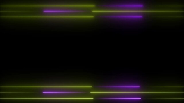 Abstract glowing neon lights blinking lines moving animation. Seamless loop animation of glowing neon lines streaming across on black background