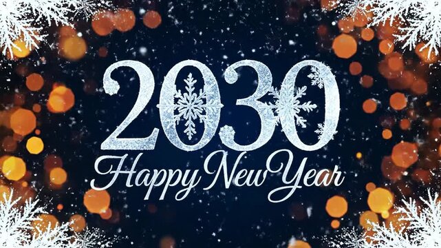 Happy New year 2030 adorned by delicate snowflakes. Suitable for marketing or business purpose