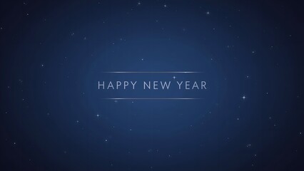 A dark blue background with white stars and a Happy New Year message