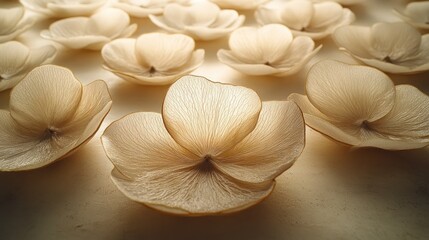 Delicate, pale beige flowers arranged closely