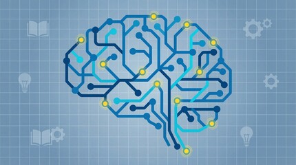 Innovative brain circuit design with glowing connections on grid background