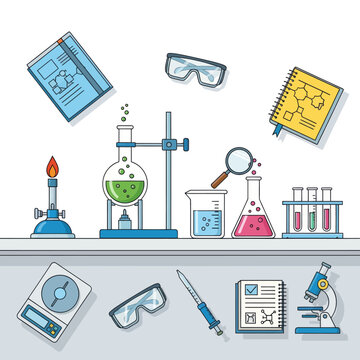 Comprehensive Laboratory Equipment Set Featuring Beakers Test Tubes and Scientific Tools