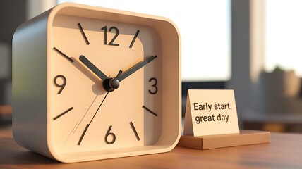 Clock displaying early morning time with motivational note