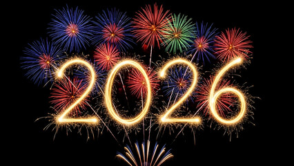 Vibrant fireworks display celebrating new year 2026 at night