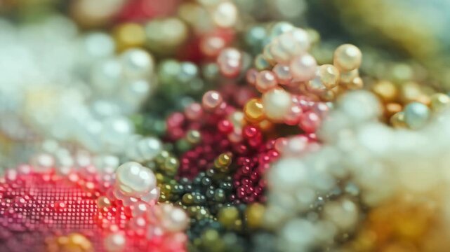 abstract organic flower field animation with flowing wave motion, procedural beads, seamless loop background