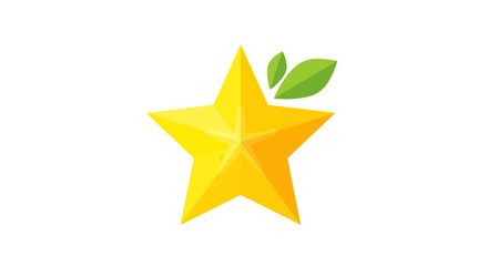 Obraz premium Bright yellow star with green leaves symbolizing excellence and nature in a minimalistic design