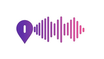 Purple sound wave location icon with map pin