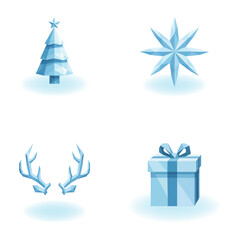 Blue Low Poly Christmas Icon Set